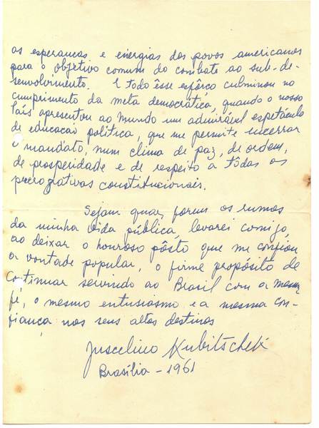 Carta escrita por Jucelino Kubitischek - folha 2